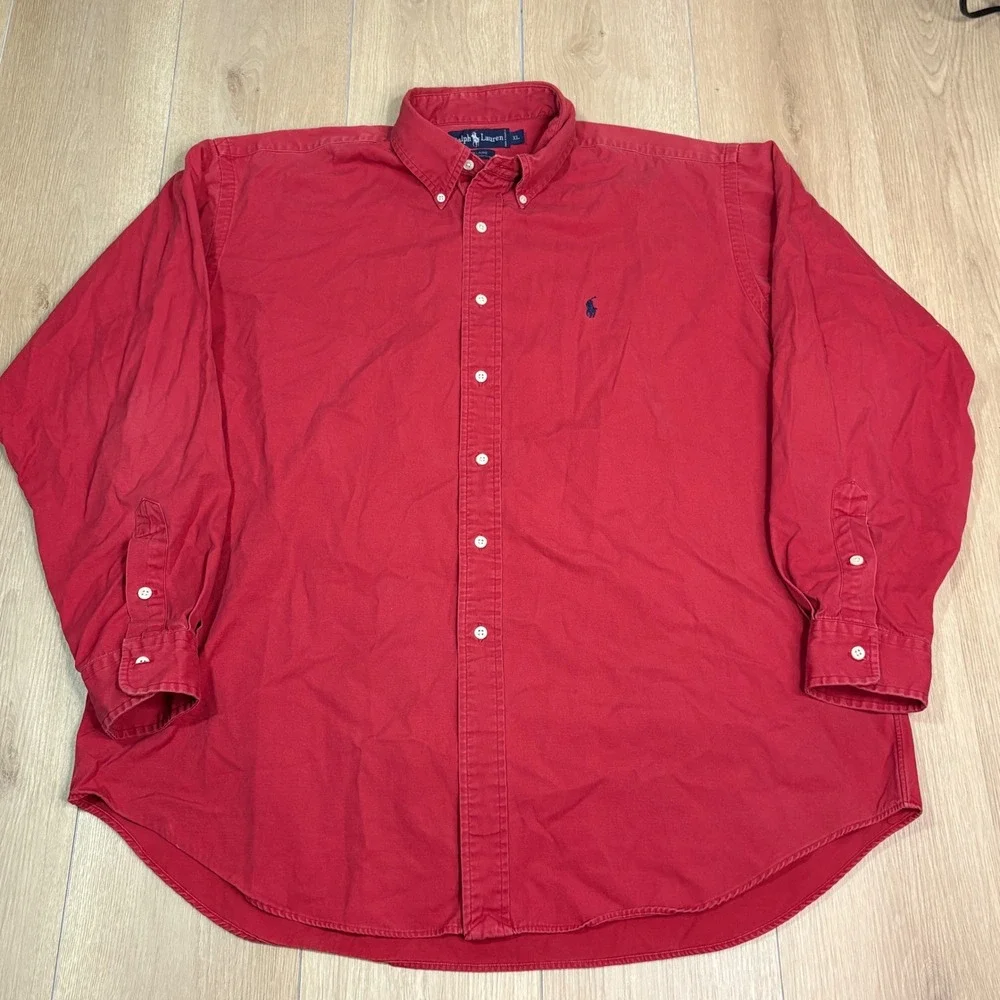 Polo Ralph Lauren Blaire Shirt Mens XL Red Cotton Long Sleeve Button Down Pony